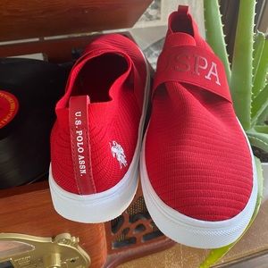 USPA US Polo Assn Women's Red Mesh Textile Sock Slip-On Sneakers